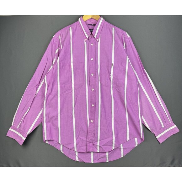Vintage 90s Nautica Sailing Gear Long Sleeve Button Up Shirt Pink Stripes - Picture 1 of 16